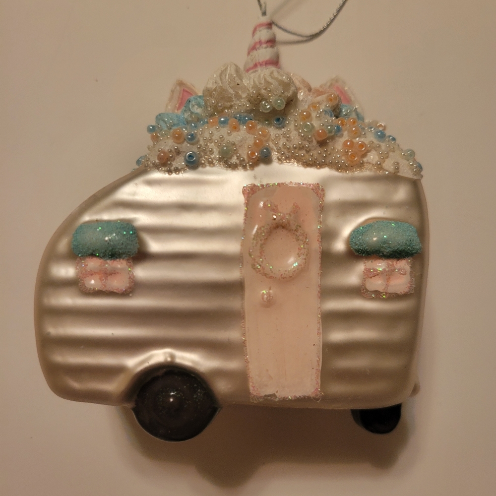 Holiday Lane Sugar Plum Glass Camper Ornament